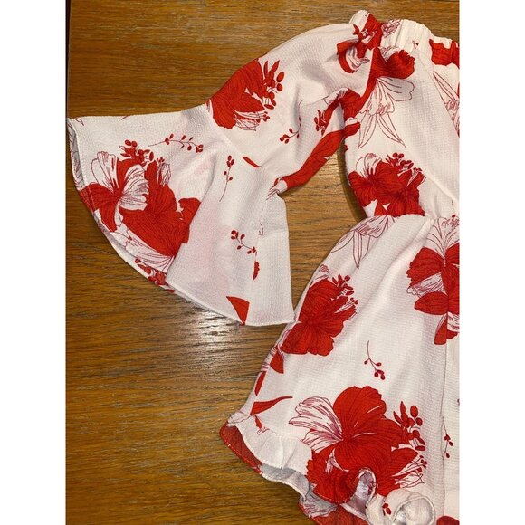 Baby Floral Off-Shoulder Romper With Bell Sleeves - Picture 3 of 7